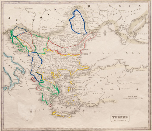 antique map turkey in europe 1848